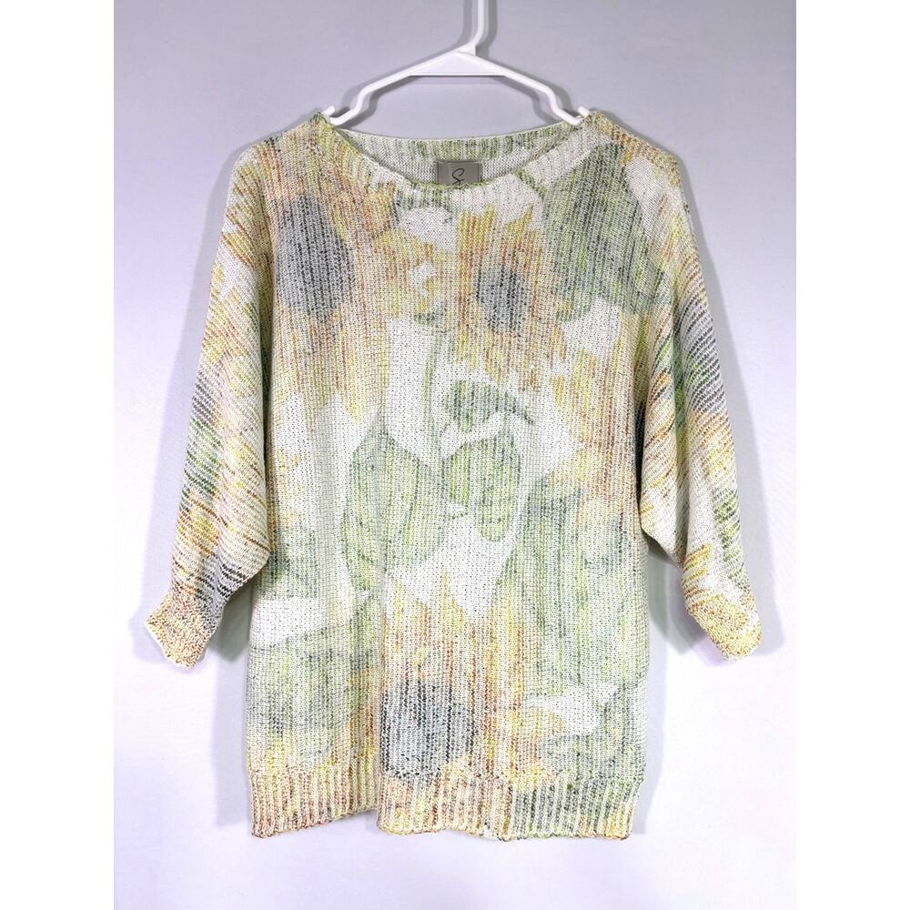 Sioni Sunflower Lightweight Sweater Floral Sparkle Artsy Boho Knit Small 126